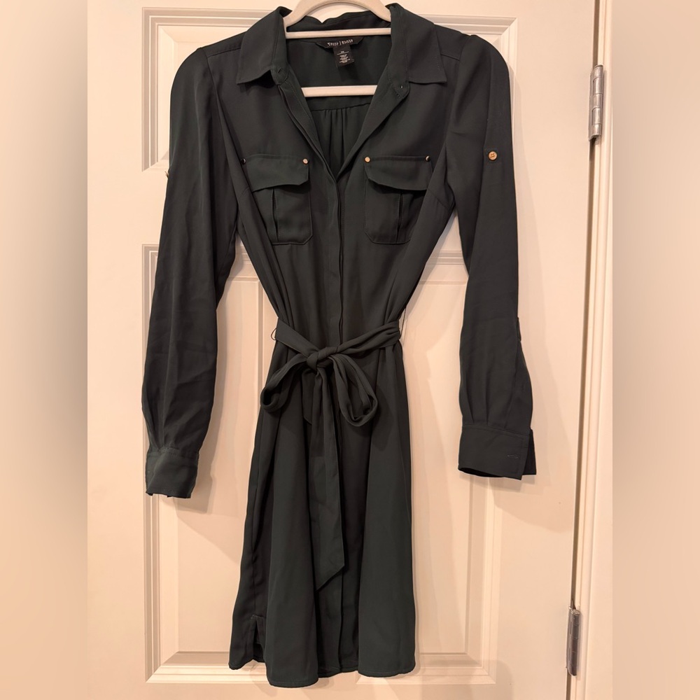 White House Black Market Dark Green Long Sleeve Dress